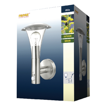 RA-OUTDOOR6 Wandlamp buiten 60 w incl. bewegingssensor geborsteld staal Verpakking foto